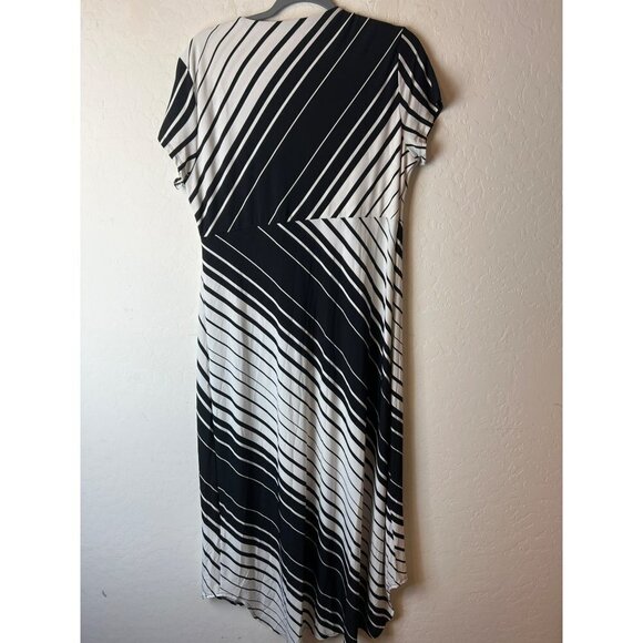 Chicos Sz 2 (US 12) White Black Bias Striped Maxi Dress Faux Wrap Style - Picture 5 of 8